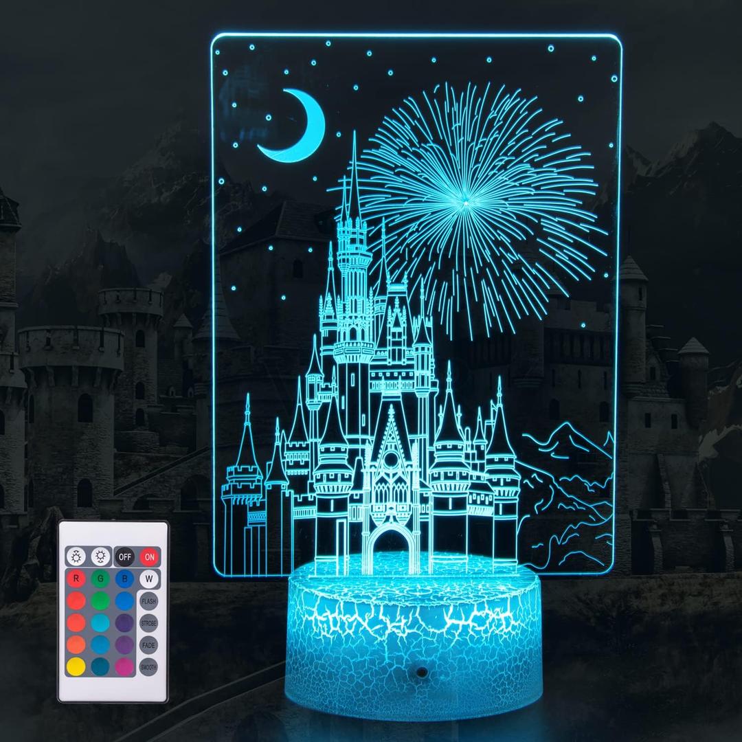 Creative 3D Illusion lamp Castle Night Light with Remote & Smart Touch 7 Colors + 16 Colors Changing Dimmable Castle Kids Night Light 2-12 Year Old Boy or Girl Christmas Birthday Gifts