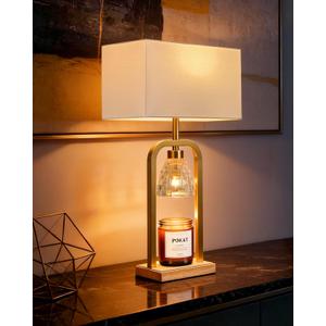 PoKat Gold Table Lamp Candle Warmer, Candle Warmer Lamp with Timer Dimmer, Wax Light Warming Table Lamp for Jar Candles, Modern Bedside Lamp for House Warming Home Decor Living Room, Bulb Included (Set of 1 - Brushed Gold With Wood-print Finish)