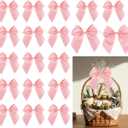 24 PCS Pink Bows 5" Pre-Tied Twist Tie Bows Baby Pink Satin Ribbon Bow for Gift Wrapping Candy Treat Bags Crafts Baby Shower Birthday Party Favors Wedding Decor