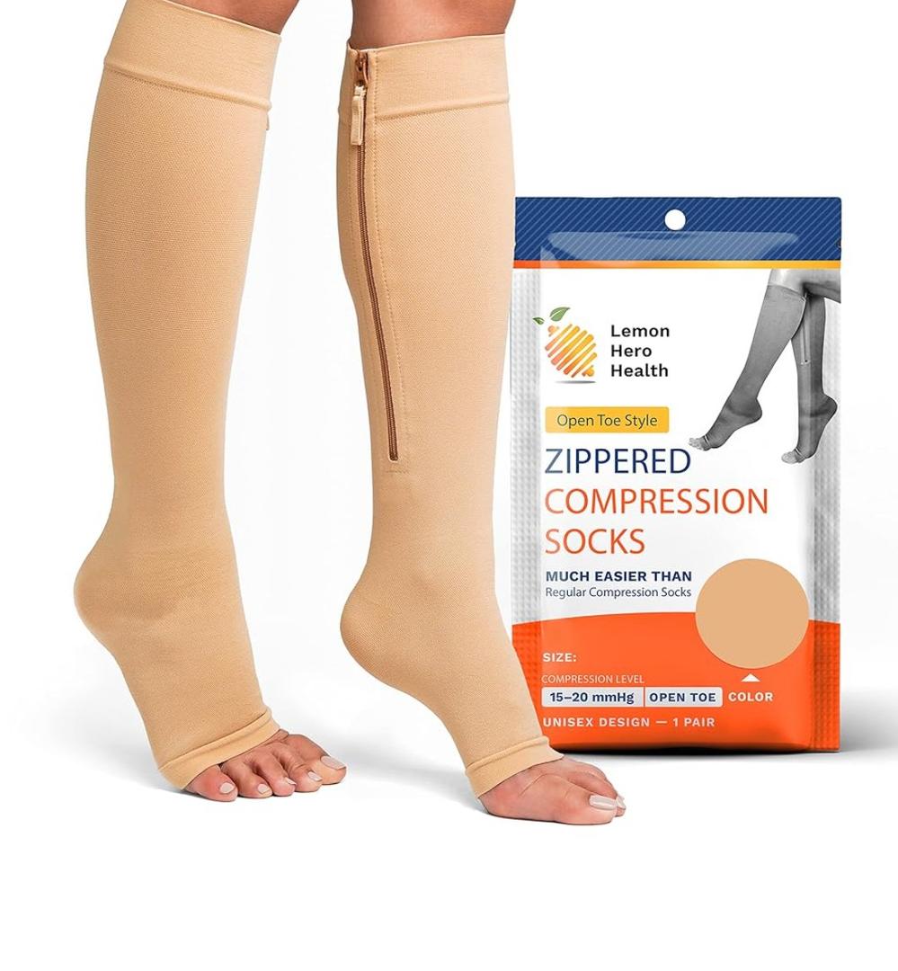 Lemon Hero Zipper Compression Socks 15-20 mmHg Open Toe, Medical Zip Up Compression Stockings for Women and Men - Improves Blood Circulation, Relieves Pain & Swelling XXXL