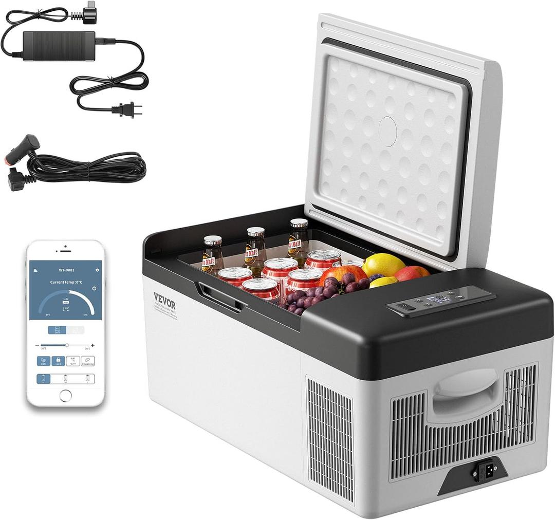 VEVOR 12 Volt Refrigerator 16 Qt, Gre,Portable Mini Car Fridge with -4-68 Cooling Range & App Control 12/24V DC & 110-240V AC Electric Compressor Cooler for Truck Vehicle RV Boat Outdoor & Home Use
