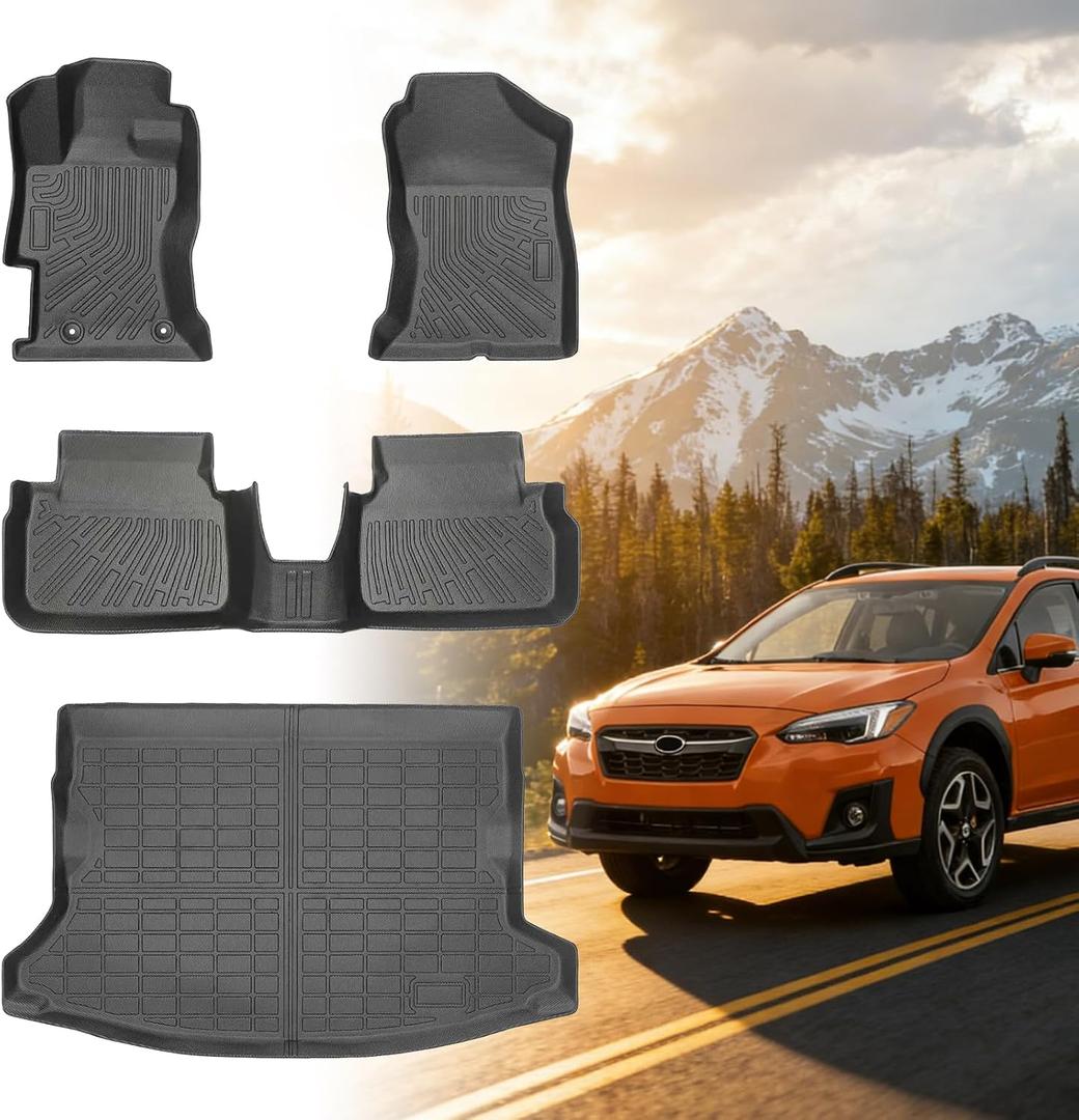 Floor Mats for Subaru Crosstrek 2018-2021-2023, for Subaru Impreza(NOT Hybrid) 2017-2023, Front Rear Mats & Cargo Mat, TPE Anti-Slip Waterproof Summer Winter Floor Liners Car Accessories