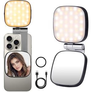 Magnetic Selfie Light Compatible with MagSafe iPhone, Multiple Folding LED Phone Photo Beauty Fill Ring Lighting with Mirror for Zoom Makeup Photography Recording Video Conference, (M27 Black)