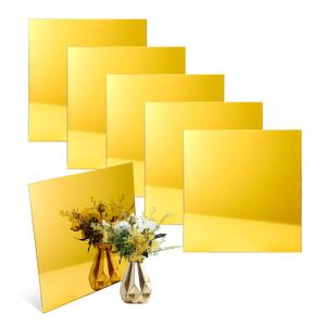 5pack Mirror Acrylic Sheets, 12" x 12" Opaque Glossy Mirror Plastic Sheet with 1/8 Inch3mm Thickness, Rigid Tinted Mirror Acrylic for Cutting, Sawing, Laser Cutting and Engraving (12X12, Gold, 5)
