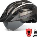 VICTGOAL Bike Helmet with USB Rechargeable Rear Light Detachable Magnetic Goggles Removable Sun Visor Mountain & Road Bicycle Helmets for Men Women Adult Cycling Helmets (M: 54-58 cm, Ti)