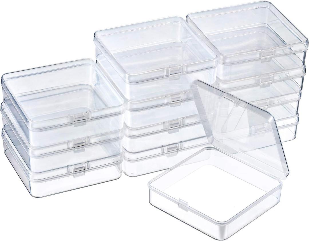 SATINIOR 24 Packs Small Clear Plastic Beads Storage Containers Box with Hinged Lid for Storage of Small Items, Crafts, Jewelry, Hardware (3.7 x 3.7 x 1.18 Inches)