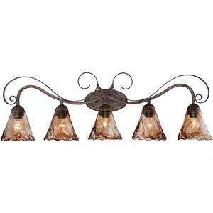 Franklin Iron Works Amber Scroll Rustic Vintage Wall Mount Light Golden Bronze Silver Metal 37 1/4" Wide 5-Light Vanity Fixture Organic Art Glass Shades Decor for Bathroom Over Mirror House Home
