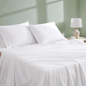 Linen Closet 4 Pcs 100% Organic Cotton Queen Sheet Set, Arctic White, 300 Thread Count, Percale Weave, Up To 18" Deep Pocket Fitted Sheet, Cooling & Breathable Bed Sheets Set, Juego De Sbanas Queen