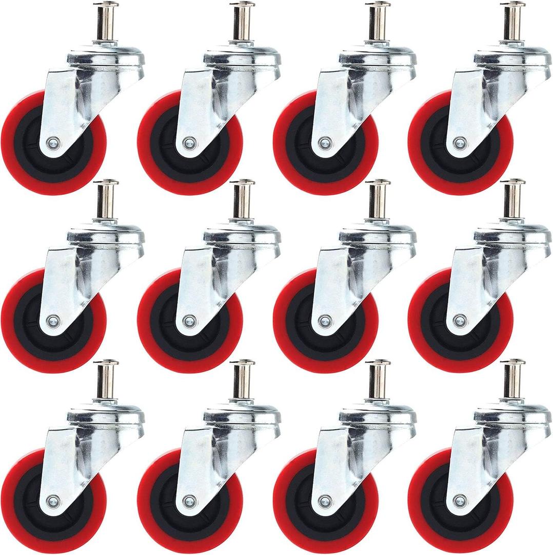 12 Pck Heavy-Duty 2.5" Swivel Caster Wheel Creeper Service Cart Stool Post Mount (Red)