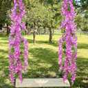 CISDUEO 2 Pcs Wisteria Hanging Flowers Wisteria Flowers Vine Garland Wedding Arch Decoration Purple Red Artificial Wisteria Vines Hanging Flower Vines Silk for Party Garden Home Table Backdrop 7 Feeto