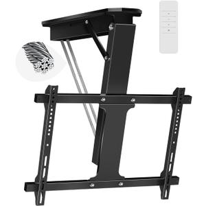 Electric Ceiling TV Mount with Remote, Motorized Ceiling Mount TV Bracket Flip Down for 32 to 71 inch Flat Curved Screen Mount Drop Down for Flat Pitched Roof Indoor Outdoor(Black)