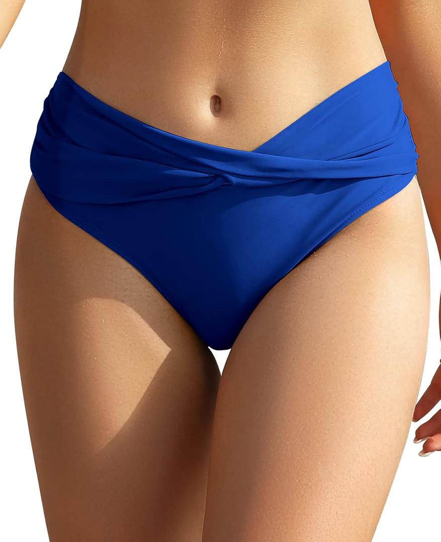 SHEKINI Women's Bikini Bottom Twist Front Cheeky Swimsuit Ruched Bathing Suit Bottoms, XL