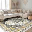 BESTSWEETIE 8x10 Area Rug Washable Rugs for Living Room, No Pile Boho Carpet for Entryway Bedroom Dinning Room, Vintage Carpet Print Distressed Non-Slip, 8 x 10 ft, Grey Brown