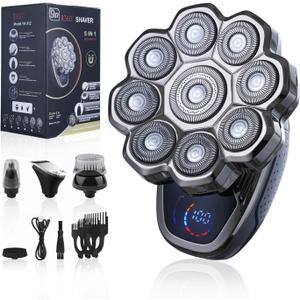 2025 New 9D Head Shavers for Bald Men, 5-in-1 Electric Razor Bawldy 9.0 Floating Pro Ultra Groomie Shaver IPX6 Waterproof with LCD Display Type-C Rechargeable Wet Dry Use Grooming Kit