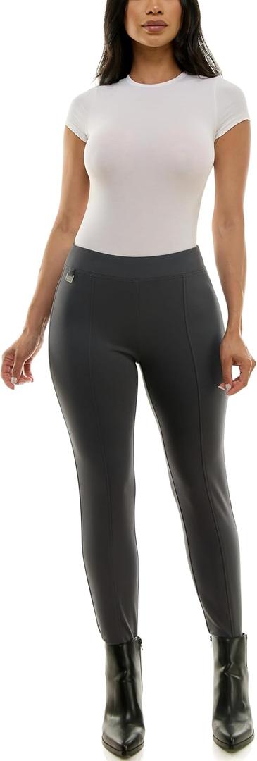 Zac & Rachel Womens Pull on Ankle Pant with Metal Tab (Black, XXXL)