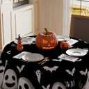 XCHI Spooky Black Ghost Halloween Tablecloth Round Washable Table Covers for Indoor Outdoor Dining Home Party Decorations Table Cloth 60x60 Inch