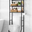 Over Toilet Storage Rack - Metal Over Toilet Bathroom Organizer Shelf, Over The Toilet Storage Cabinet with Paper Holder and Hooks, Bathroom Cabinet for Laundry, Black, 3 Tiers (63.2" H)