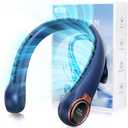 Portable Neck Fan with 6000mAh USB - Rechargeable Battery, 360 Cooling Wearable Fan, 3 Speeds, Ultra-Light Bladeless Neck Fan LED Display (Blue)