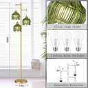 QIYIZM Gold Floor Lamp for Living Room,Bedroom,Mid Century Modern Standing Lamp Brass Tree 3 Light Tall Floor Lamps Vintage Retro Floor Lights Glass Green Flower Lamp Shade Farmhouse Boho Bohemian