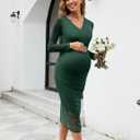 AISWI Maternity Cocktail Dress Sparkly Mesh Wrap Bodycon Baby Shower Wedding Guest Pregnancy Fall V Neck Formal (M)
