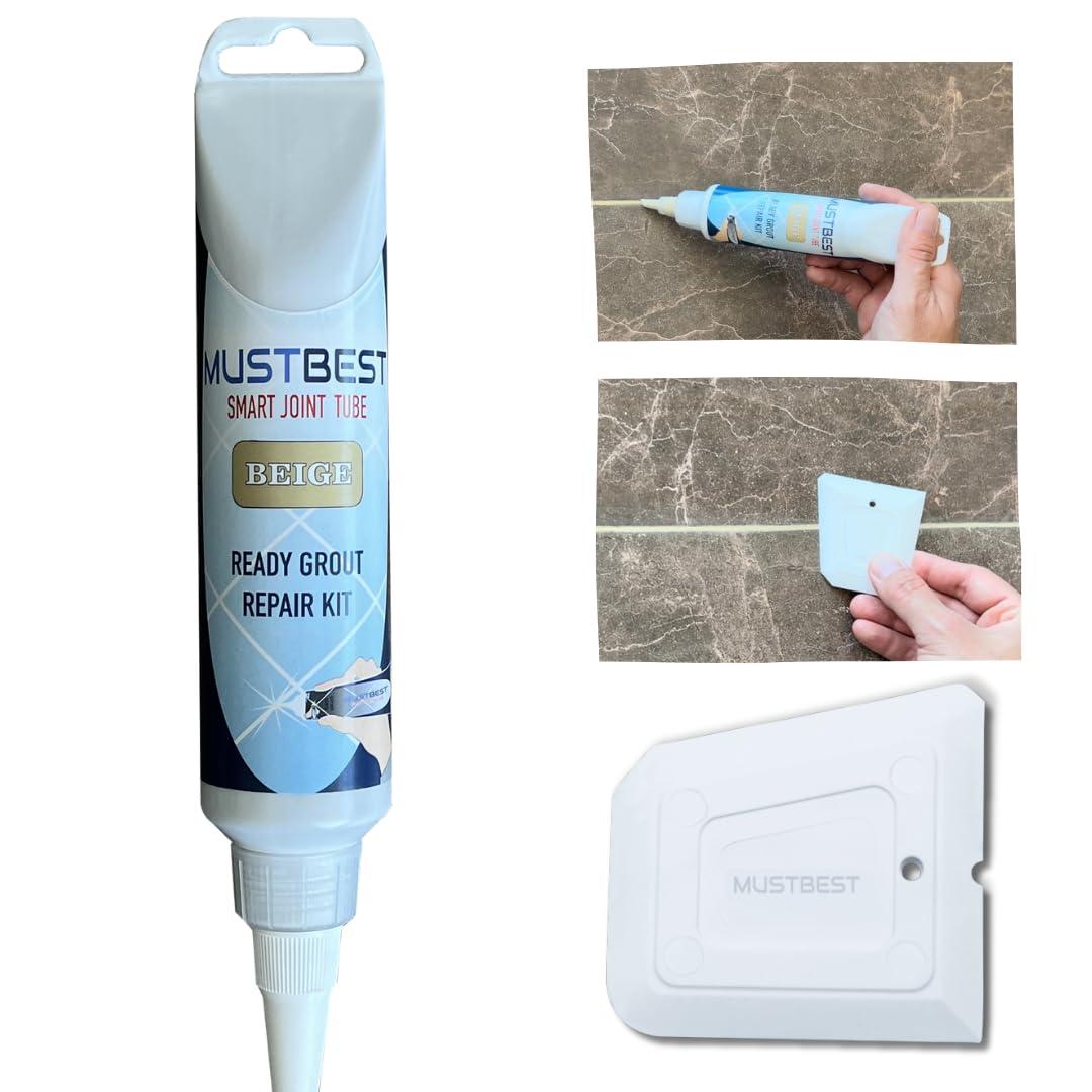 Tile Grout Repair Kit (Beige, 8.8 oz / 250 g), Four-Way Use – Repair, Repaint, Fill The Gaps, Fast Drying, Odorless, Waterproof, And Pre-Mixed Grout Pen For Shower, Kitchen, Pool, Bathroom