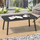C-Hopetree Small Rectangle Outdoor Side Coffee Table for Outside Patio, Black Metal Top