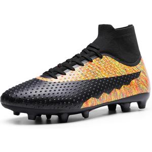 DREAM PAIRS Men's Soccer Cleats Lightweight Football Cleats Professional Training High-top Soccer Shoes (7.5, Black/Orange)