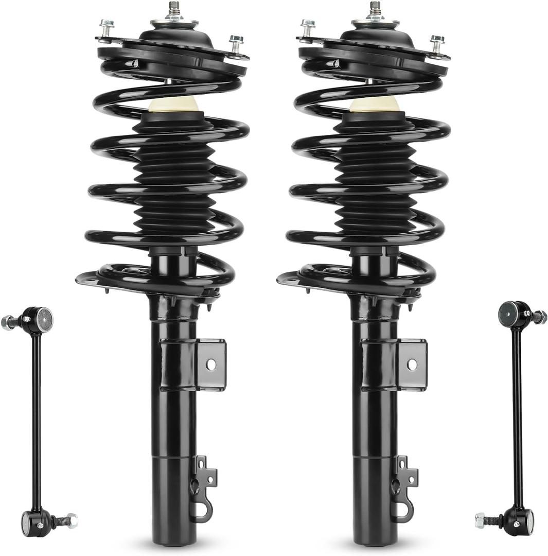 Front Struts Shocks w/Coil Spring & Sway Bar Links for 1996-2007 Ford Taurus / 1996-2005 Mercury Sable, Absorber Assembly Replace 171615 K8734 K8735 (4pc) 1997 1998 1999 2000 2001 2002 2003 2004 2006