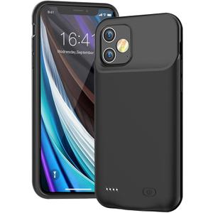 Battery Case for iPhone 12 Mini, Full Encircle 6000mAh Ultra-Slim Rechargeable Portable Charging Cover Extended Battery Pack Compatible with iPhone 12 Mini (5.4 inch) Charger Case with Carplay-Black