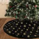 DegGod Plush Christmas Tree Skirts, 36 inches Luxury Black Faux Fur Xmas Tree Base Cover Mat with Gold Snowflakes for Xmas New Year Home Party Decorations (36 inches, Black Gold)
