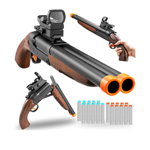 Double Barrel Toy Shotgun with Soft Bullets - Realistic Foam Blaster Gun for Kids, Sniper Rifle with Scope & Safe Rubber Bullets - Boys Outdoor Toys for Ages 6-12 (Brown)