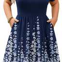 IN'VOLAND Womens Plus Size Summer Dress Short Sleeve Casual Mini Dresses Empire Waist T-Shirt Dress with Pockets (Blue). M Size