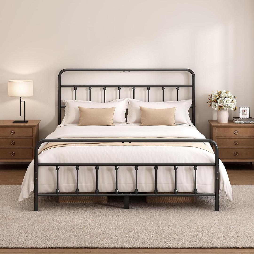 King Size Metal Bed Frame with Headboard and Footboard,Black