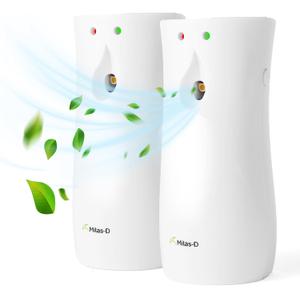 Automatic Air Freshener Spray Dispenser (2-Pack), Custom Timing (Day/Night/24H, 7.5/15 min), Wall Mounted or Free Standing, for Home and Commercial, Compatible with Glade Refill Can, White, Milas-D
