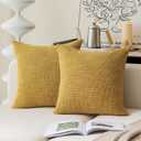 Kevin Textile Faux Linen Square 2 Tone Woven Throw Pillow Sham Cushion Case Covers for Car/Couch Use, 22-inch(2 Packs, Honey Yellow)