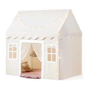 Tiny Land Play Tent with Padded Mat & LED Lights, Kids Tent, Playhouse for Kids, Indoor Bed Tent for Toddler, Toys for 3,4,5,6-Year-Old Girls, Neutral Color Play Room Furniture