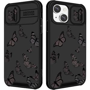 Funermei (2in1 for iPhone 15 Case Butterfly for Women Girls Cute Phone Cover Girly Pretty Kawaii Teens Black Aesthetic Design with Camera Cover Funda for Apple for iPhone 15 Cases