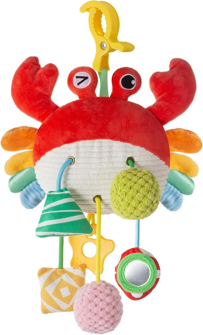 Lynncare Car Seat Toy for Babies 0-6 Months, Stroller Toy with a Convenient Clip, Carseat Toys Hanging Baby Accessories,Built-in Bell, Rattle,Mirror for Infant,Babies Gift 0-3-6-12 Months Boy Girl