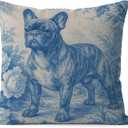 Blue Chinoiserie French Bulldog Pillow Covers 18x18, Frenchie Gifts for Women, French Country Toile de Jouy Frenchie Dog Decorative Throw Pillow Covers for Home Living Room Bedroom (Color-13)