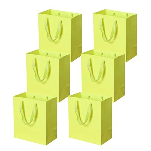Pack of 2, Pikalon 6 pcs Neon Yellow Gift Bags with Handles, Medium 8.66"x4.72"x9.84" Bright Color Gift Wrap Paper Bag Party Favor Bag Boutique Retail Bags for Wedding Birthday Baby Shower Wedding Welcome Party Supplies (Yellow, 8.66x4.72x9.84 Inches