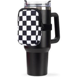 Water Cup Bottle Pouch Accessory | Compatible with Stanley Tumbler| Great for Workouts, Gym, Running, Walking, Sports| Keeps Cards, Keys, and Earphones Safe| Fun and Cute Designs (Checkered)
