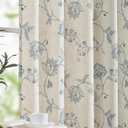 jinchan Linen Curtains Floral Curtain 84 Inch Length for Living Room Bedroom Light Filtering Rod Pocket Back Tab Jacobean Curtains Flax Linen Texture Window Drapes Set 2 Panels Blue on Linen