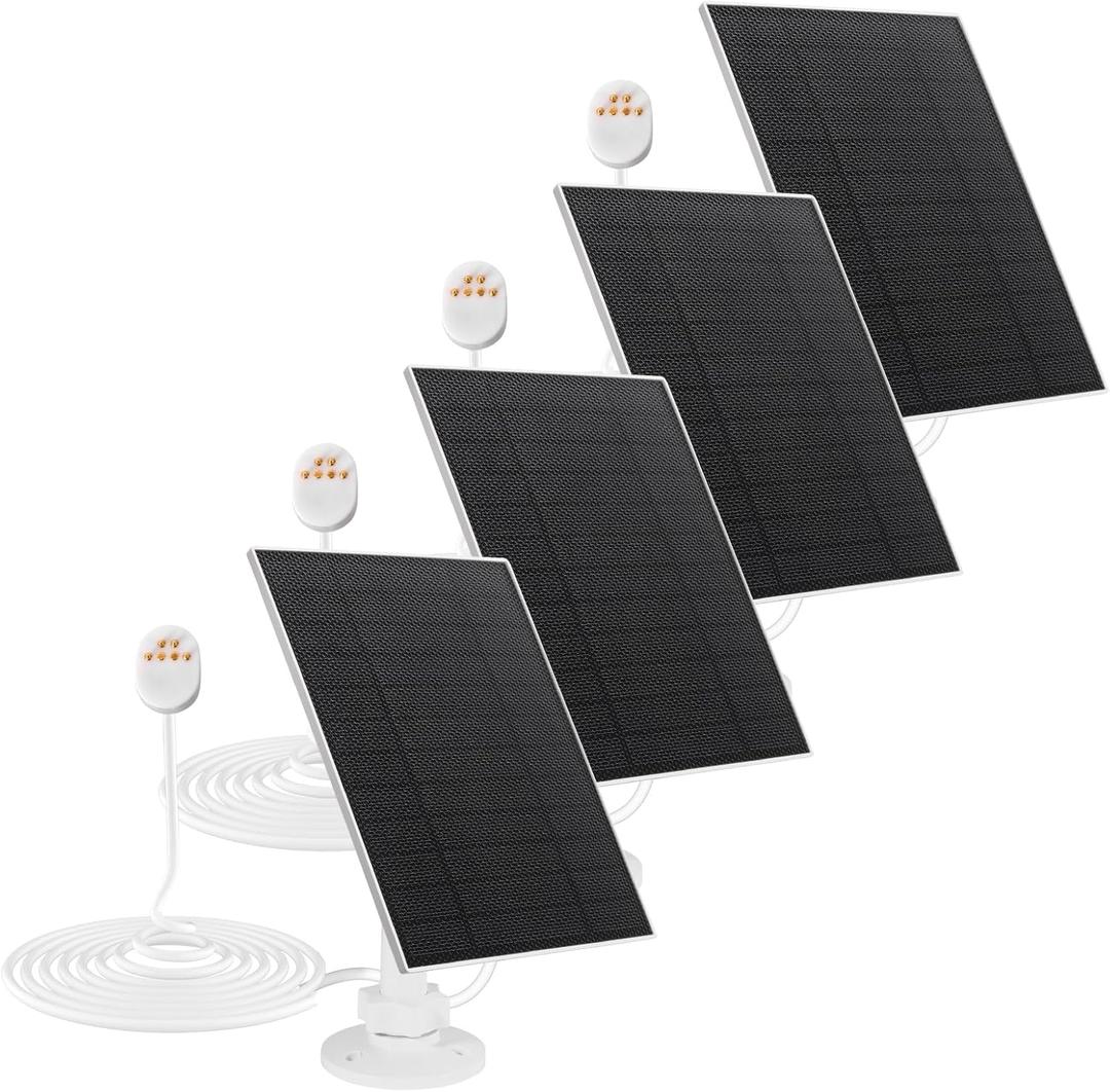 Solar Panel for Google Nest Camera Outdoor & Indoor (Battery Version), 5V 5W Solar Panel Charger with 13Ft/ 4m Charging Cable, IP65 Waterproof, Includes Adjustable Wall Mount, 4 Pack