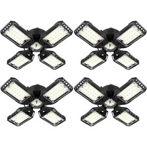 Aoretic LED Garage Lights 4 Pack -120W, 12000LM 6500K Led Shop Light with 4+1 Deformable Panels, Basement Barn Light Garages Ceiling Lights, E26/E27 for Garage, Warehouse, Shop