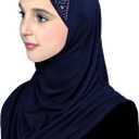 Aiyah Hijab Scarf Big Girls/Kids Pre-teen Headscarf one piece Junior Muslim Amira with Rhinestones (Navy Blue)