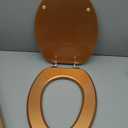 Elongated Toilet Seat Wood Toilet Seat Prevent Shifting with Zinc Alloy Hinges American Standard Size Toilet Seat Easy to Install also Easy to Clean(Elongated,Sparkling Classical Gold)