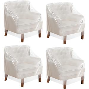 Tudomro 4 Pcs Outdoor Plastic Chair Cover Waterproof Armchair Clear Dust Proof Plastic Couch Cover for Furniture Sofa Chair Couch Recliner Furniture Storage and Moving, 37 x 30 x 30 Inch