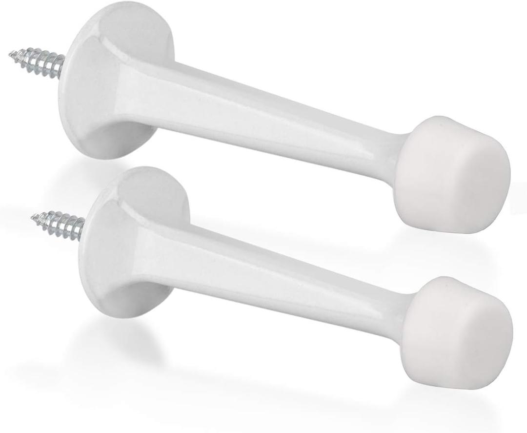 2 Pack Solid Rigid Door Stops - Heavy Duty Door Stoppers Wall Protector with Soft Rubber Tips, White