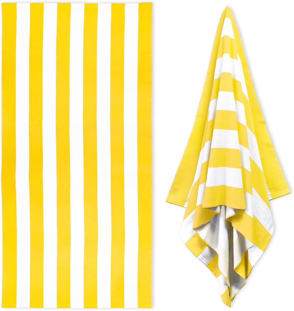 Large Oversized Beach Towel - 35 x 70 Inch Microfiber Pool Towel, Yellow Striped Quick Dry Cabana Swim Towel