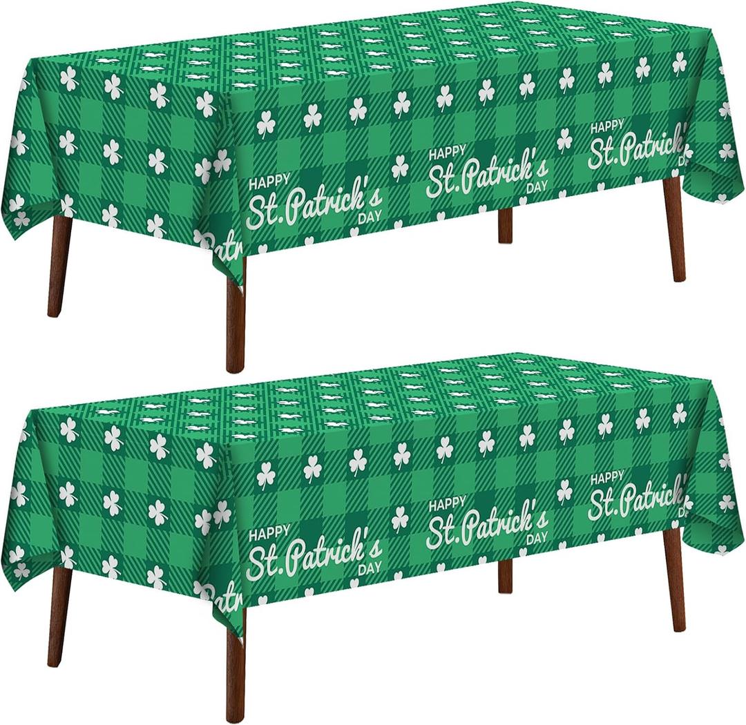 2 x CXPSINC 2 Pack St. Patrick’s Day Plastic Tablecloth 54 x 108 Inch Green Lucky Shamrock Disposable Table Cover for St. Patrick's Day, Irish and Spring Decorations